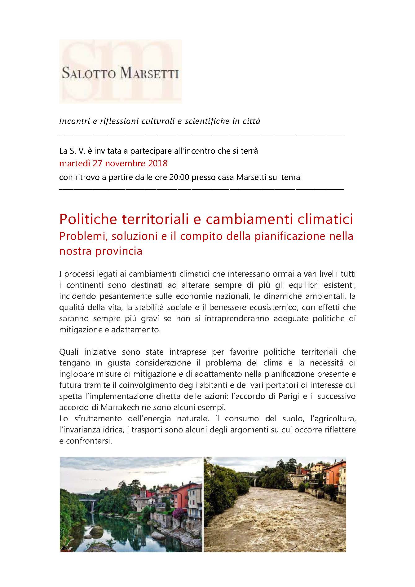 POLITICHE TERRITORIALI E CAMBIAMENTI CLIMATICI: Problemi, soluzioni e il compito della pianificazione nella nostra provincia